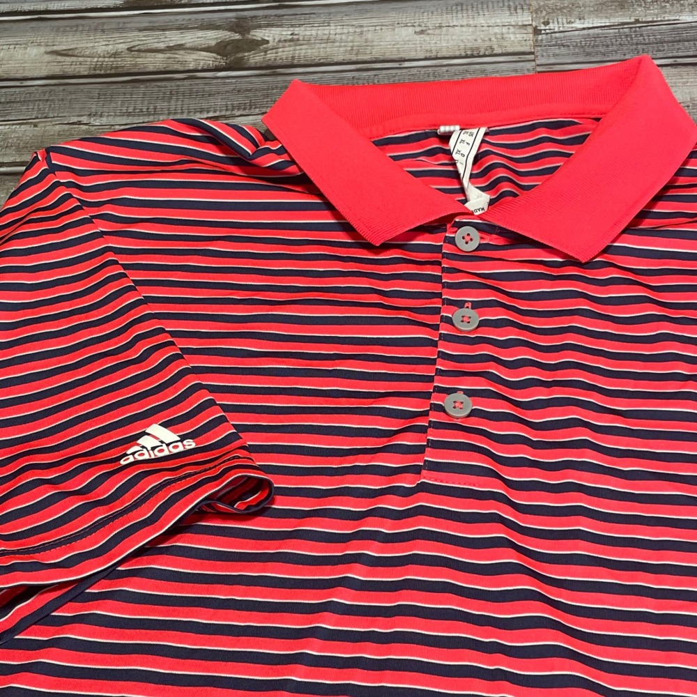 Adidas Striped Golf Polo Shirt Mens Red Blue Performance Size XL